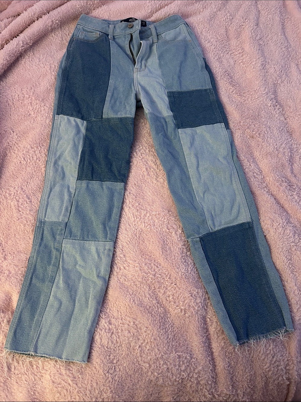 Hollister Patchwork Straight Leg Jeans - Two-Tone Blue